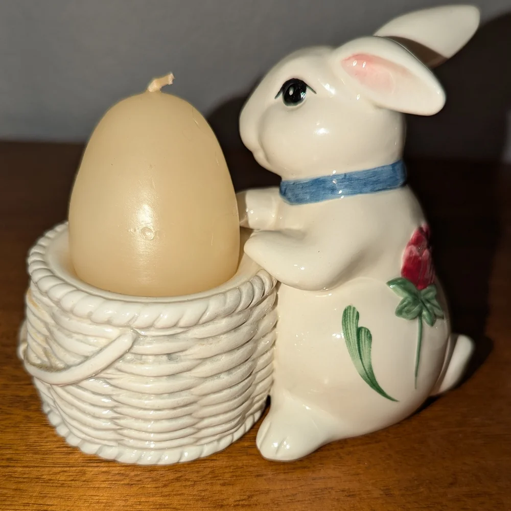 Lenox Poppies on Blue Bunny Rabbit Votive Candle Holder Figurines